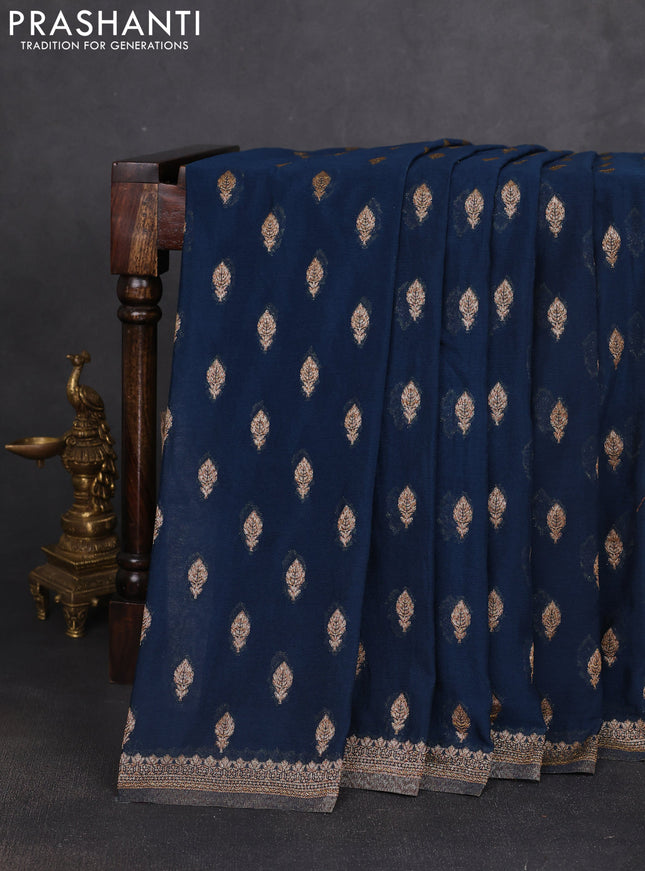Banarasi semi georgette saree peacock blue with allover thread & zari woven buttas and zari woven border