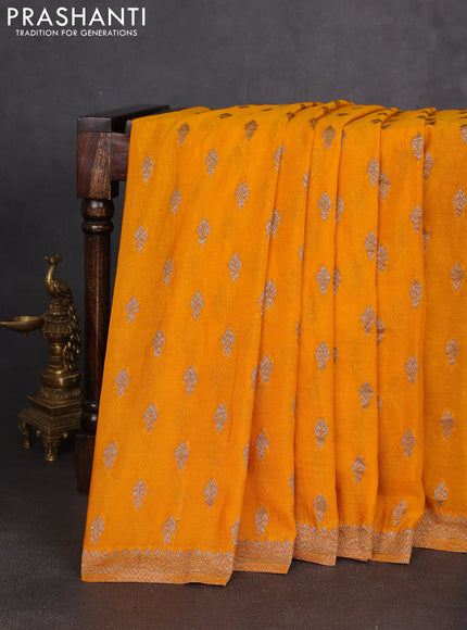 Banarasi semi georgette saree yellow with allover thread & zari woven buttas and zari woven border