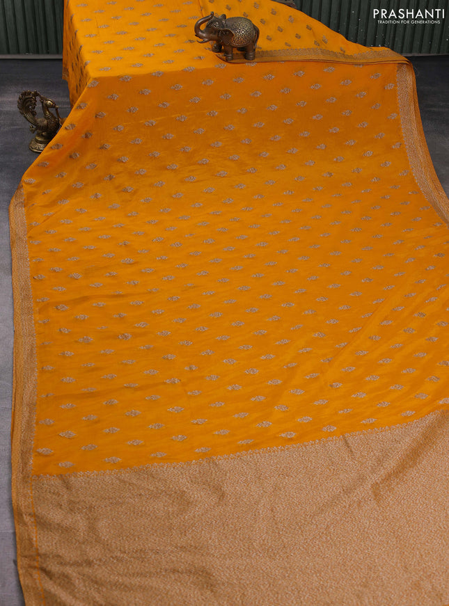 Banarasi semi georgette saree yellow with allover thread & zari woven buttas and zari woven border