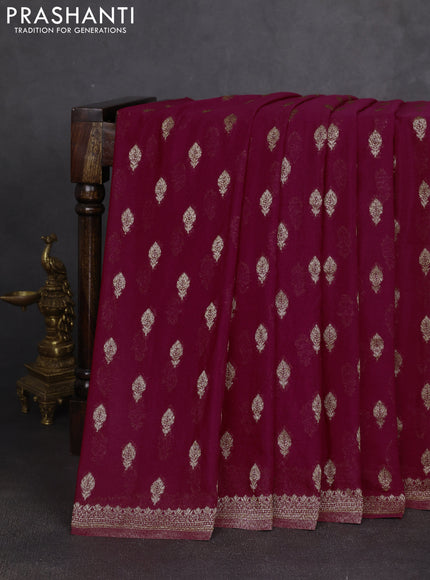 Banarasi semi georgette saree wine shade with allover thread & zari woven buttas and zari woven border