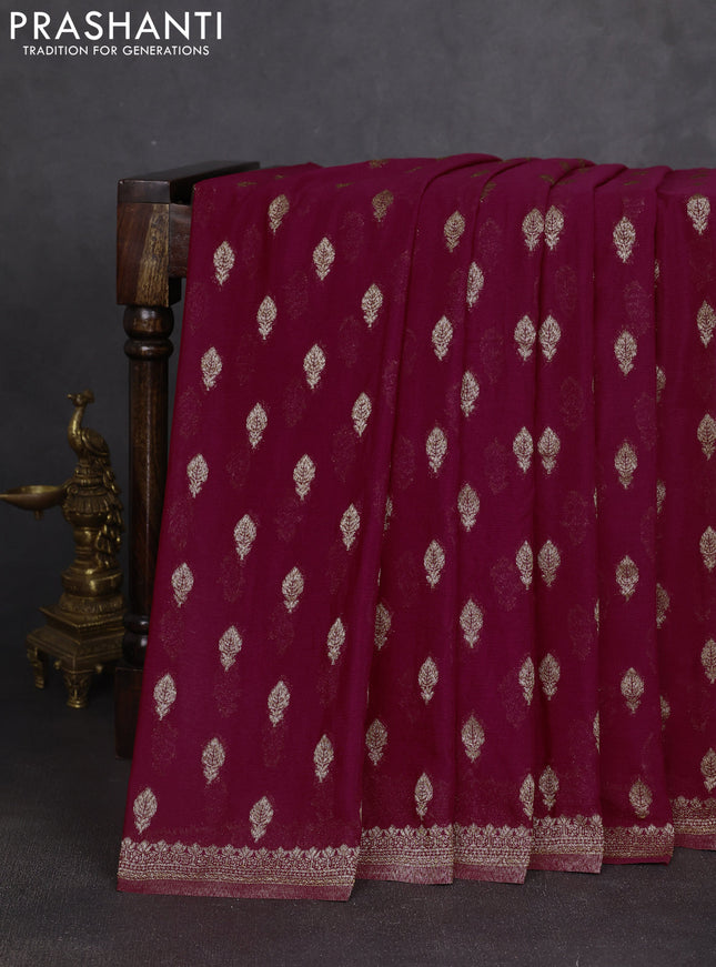 Banarasi semi georgette saree wine shade with allover thread & zari woven buttas and zari woven border