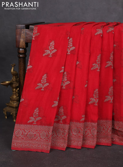 Banarasi semi georgette saree red with allover thread & zari woven buttas and zari woven border