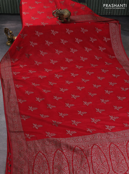 Banarasi semi georgette saree red with allover thread & zari woven buttas and zari woven border