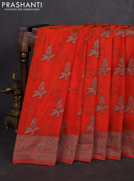 Banarasi semi georgette saree orange with allover thread & zari woven buttas and zari woven border