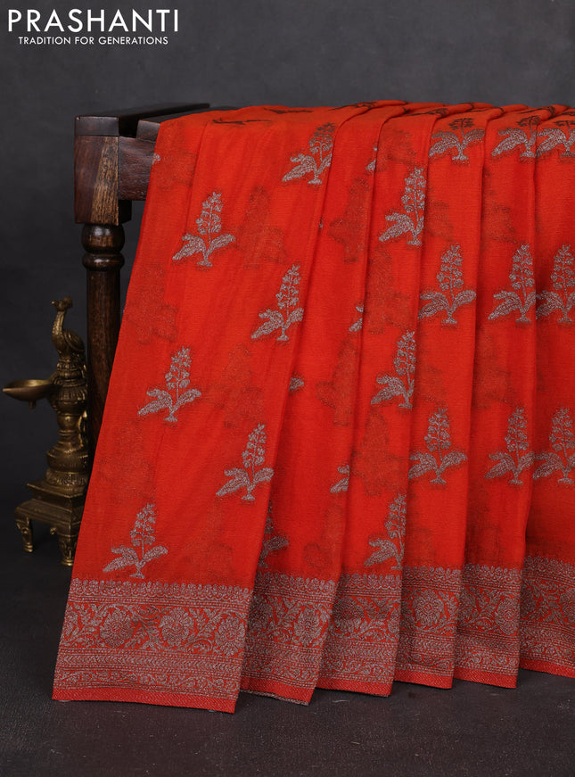 Banarasi semi georgette saree orange with allover thread & zari woven buttas and zari woven border
