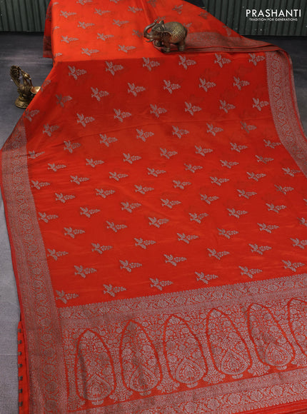 Banarasi semi georgette saree orange with allover thread & zari woven buttas and zari woven border