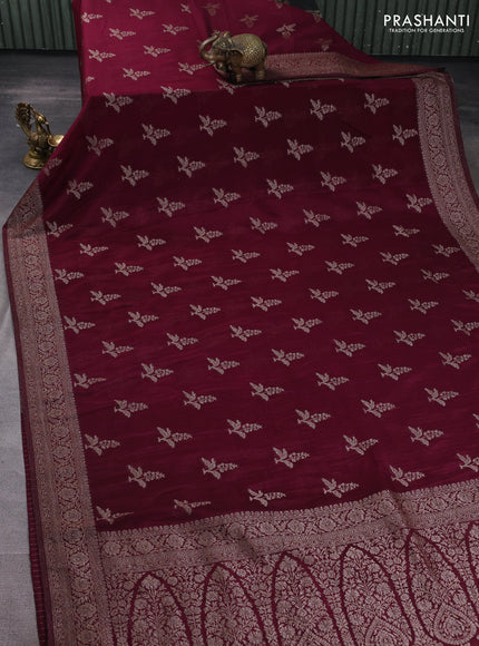 Banarasi semi georgette saree deep wine shade with allover thread & zari woven buttas and zari woven border