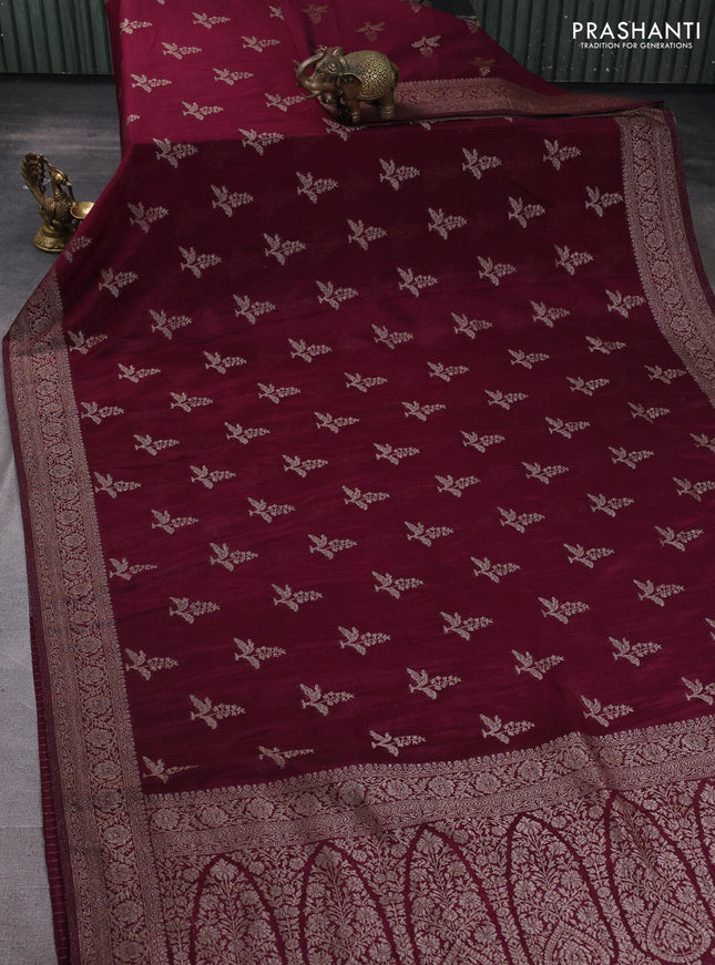 Banarasi semi georgette saree deep wine shade with allover thread & zari woven buttas and zari woven border