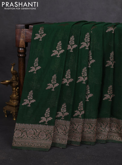 Banarasi semi georgette saree bottle green with allover thread & zari woven buttas and zari woven border