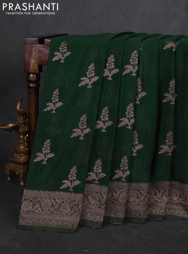 Banarasi semi georgette saree bottle green with allover thread & zari woven buttas and zari woven border