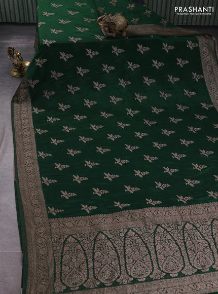 Banarasi semi georgette saree bottle green with allover thread & zari woven buttas and zari woven border