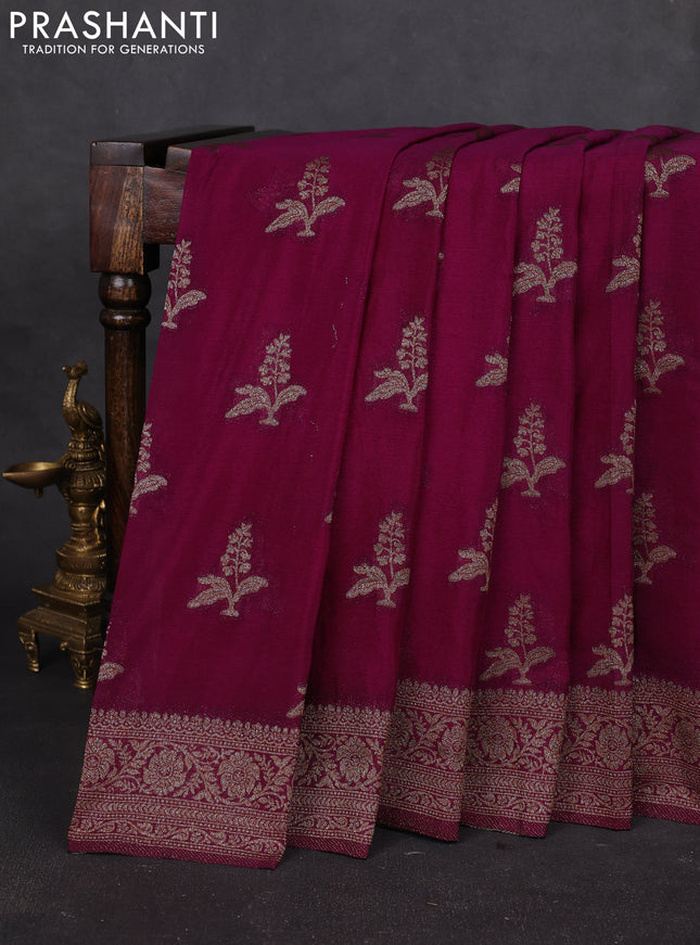 Banarasi semi georgette saree purple with allover thread & zari woven buttas and zari woven border
