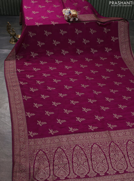 Banarasi semi georgette saree purple with allover thread & zari woven buttas and zari woven border