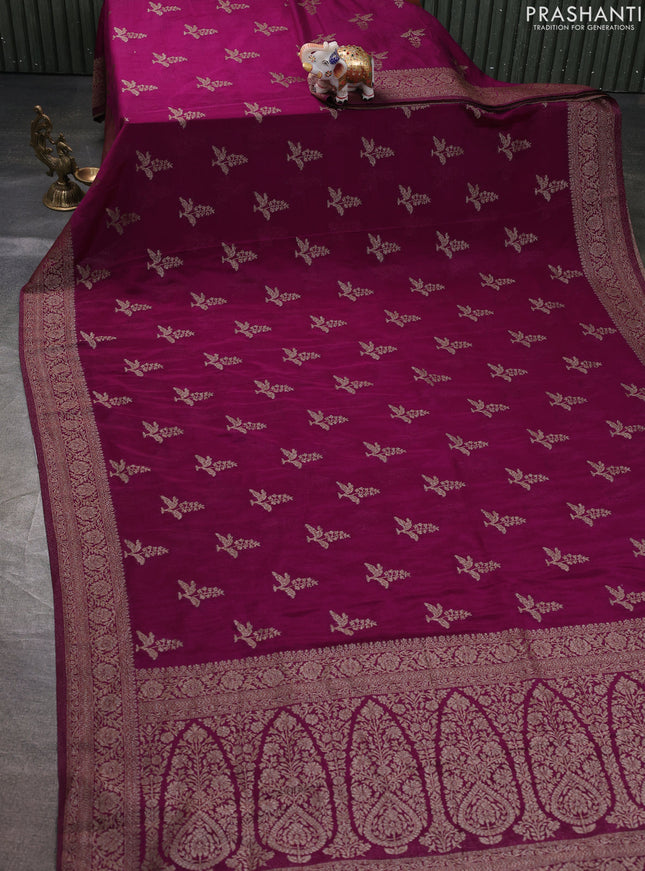 Banarasi semi georgette saree purple with allover thread & zari woven buttas and zari woven border
