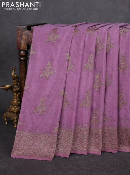 Banarasi semi georgette saree lavender with allover thread & zari woven buttas and zari woven border