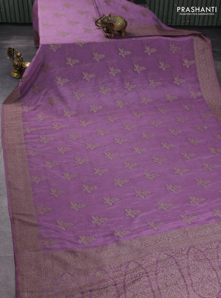 Banarasi semi georgette saree lavender with allover thread & zari woven buttas and zari woven border