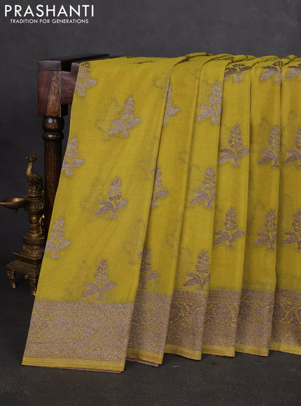 Banarasi semi georgette saree mehendi green with allover thread & zari woven buttas and zari woven border