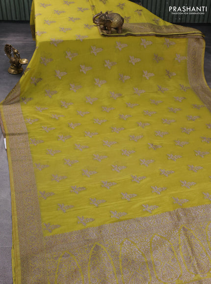 Banarasi semi georgette saree mehendi green with allover thread & zari woven buttas and zari woven border
