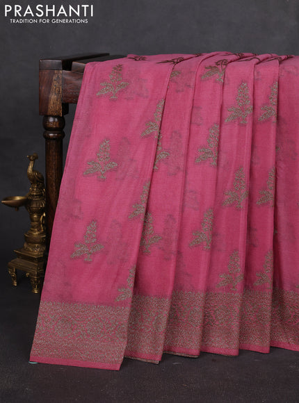 Banarasi semi georgette saree mauve pink with allover thread & zari woven buttas and zari woven border