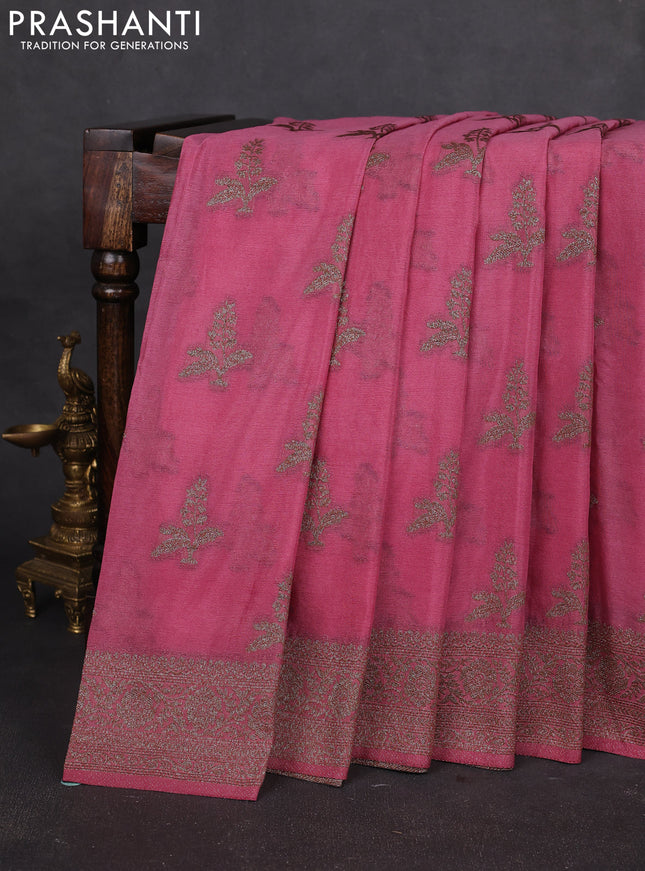 Banarasi semi georgette saree mauve pink with allover thread & zari woven buttas and zari woven border