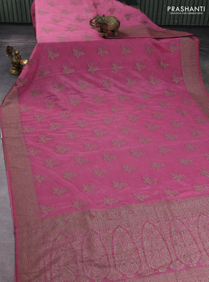 Banarasi semi georgette saree mauve pink with allover thread & zari woven buttas and zari woven border