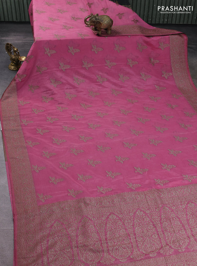Banarasi semi georgette saree mauve pink with allover thread & zari woven buttas and zari woven border