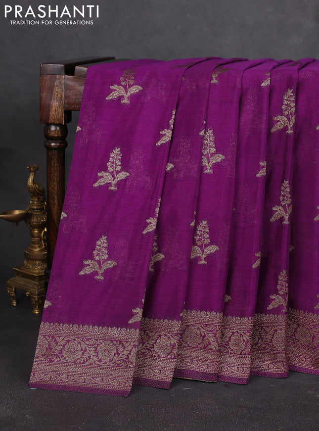 Banarasi semi georgette saree purple with allover thread & zari woven buttas and zari woven border