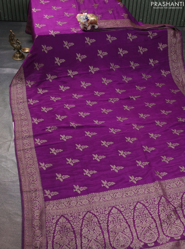 Banarasi semi georgette saree purple with allover thread & zari woven buttas and zari woven border