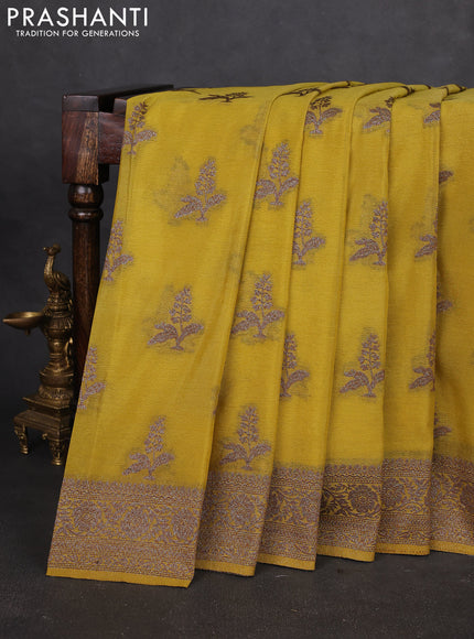 Banarasi semi georgette saree mehendi green with allover thread & zari woven buttas and zari woven border