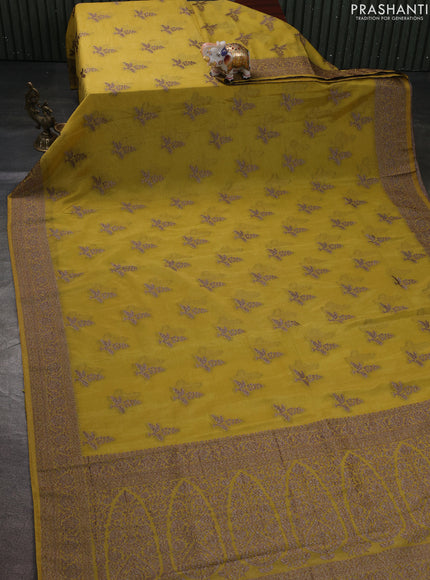Banarasi semi georgette saree mehendi green with allover thread & zari woven buttas and zari woven border