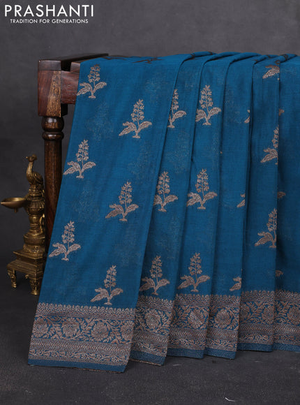 Banarasi semi georgette saree peacock blue with allover thread & zari woven buttas and zari woven border
