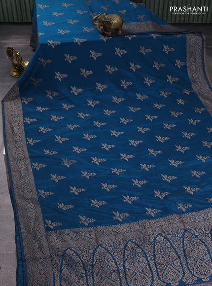 Banarasi semi georgette saree peacock blue with allover thread & zari woven buttas and zari woven border