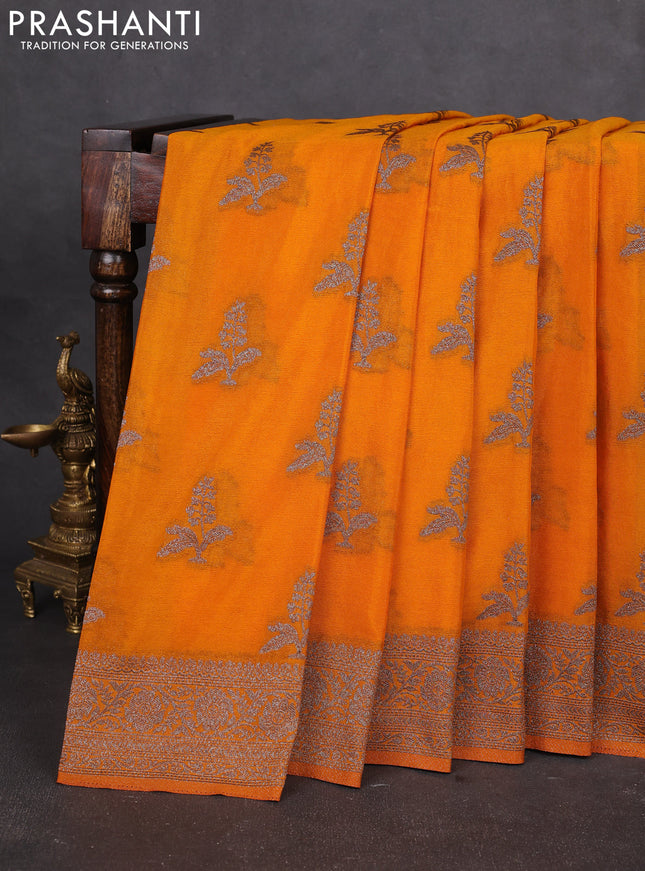Banarasi semi georgette saree yellow with allover thread & zari woven buttas and zari woven border