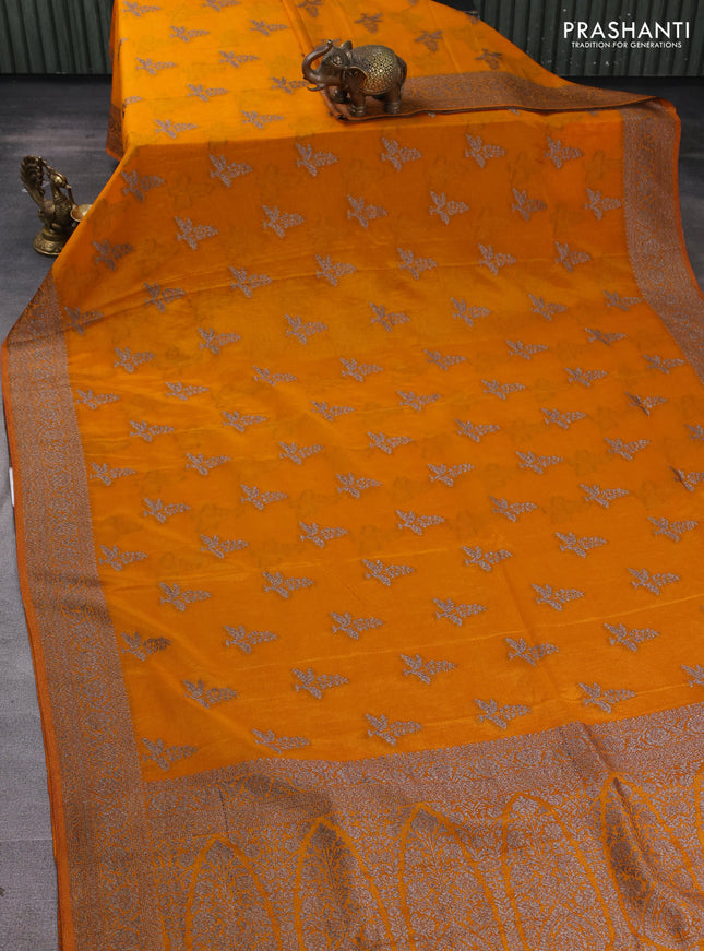 Banarasi semi georgette saree yellow with allover thread & zari woven buttas and zari woven border