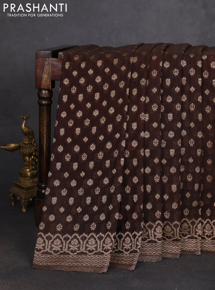Banarasi semi georgette saree coffee brown with allover thread & zari woven buttas and zari woven border