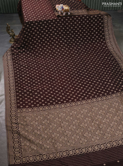 Banarasi semi georgette saree coffee brown with allover thread & zari woven buttas and zari woven border