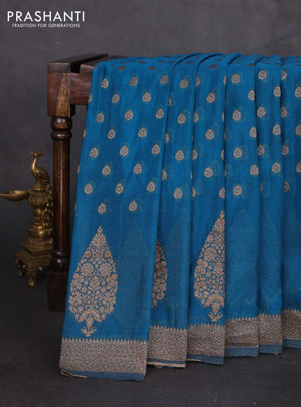 Banarasi semi georgette saree peacock blue with allover thread & zari woven buttas and zari woven border