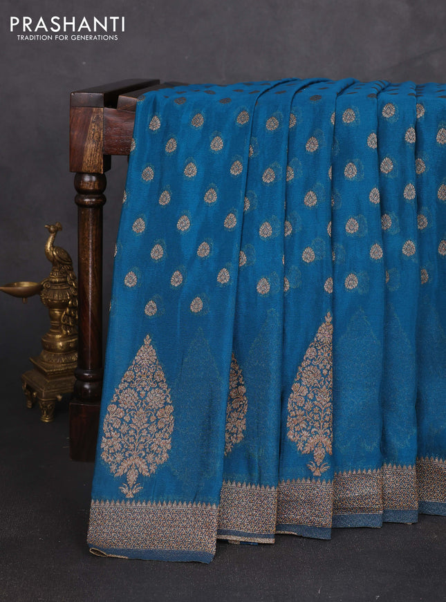 Banarasi semi georgette saree peacock blue with allover thread & zari woven buttas and zari woven border