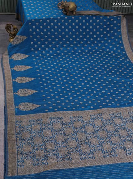 Banarasi semi georgette saree peacock blue with allover thread & zari woven buttas and zari woven border