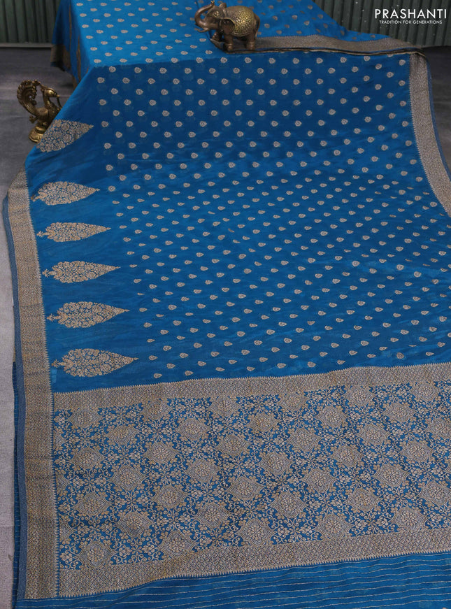 Banarasi semi georgette saree peacock blue with allover thread & zari woven buttas and zari woven border