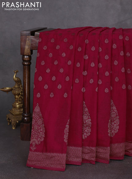 Banarasi semi georgette saree red with allover thread & zari woven buttas and zari woven border