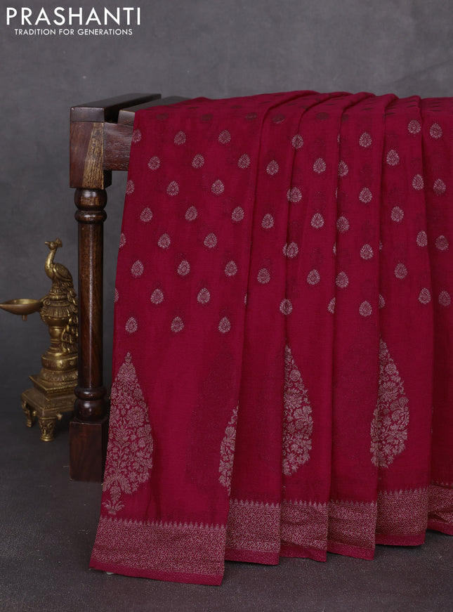 Banarasi semi georgette saree red with allover thread & zari woven buttas and zari woven border