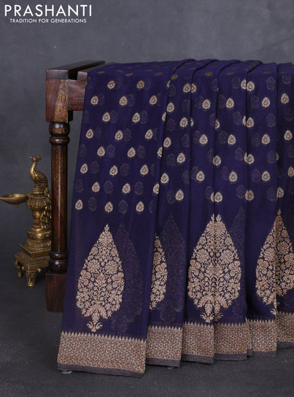 Banarasi semi georgette saree navy blue with allover thread & zari woven buttas and zari woven border
