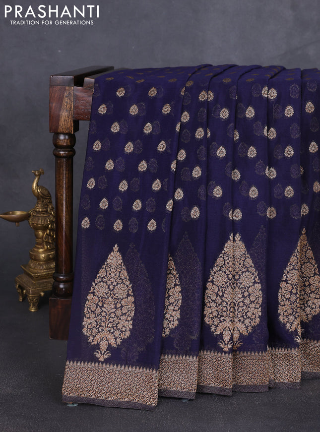 Banarasi semi georgette saree navy blue with allover thread & zari woven buttas and zari woven border