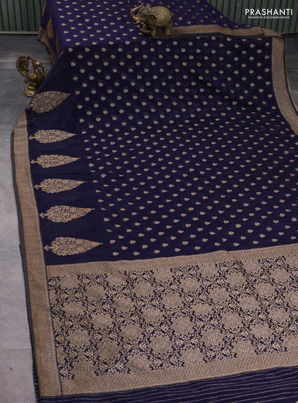 Banarasi semi georgette saree navy blue with allover thread & zari woven buttas and zari woven border