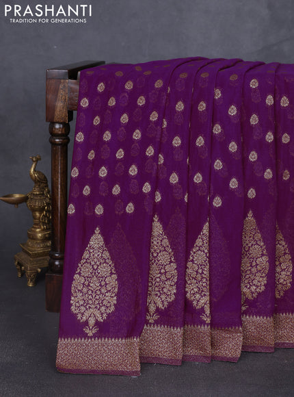 Banarasi semi georgette saree purple with allover thread & zari woven buttas and zari woven border