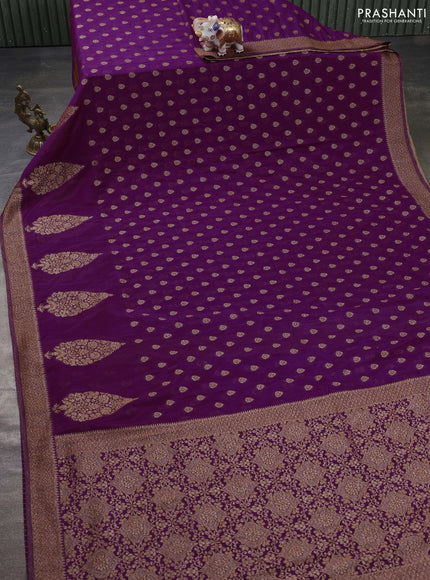 Banarasi semi georgette saree purple with allover thread & zari woven buttas and zari woven border