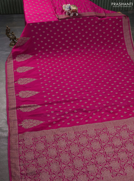 Banarasi semi georgette saree pink with allover thread & zari woven buttas and zari woven border