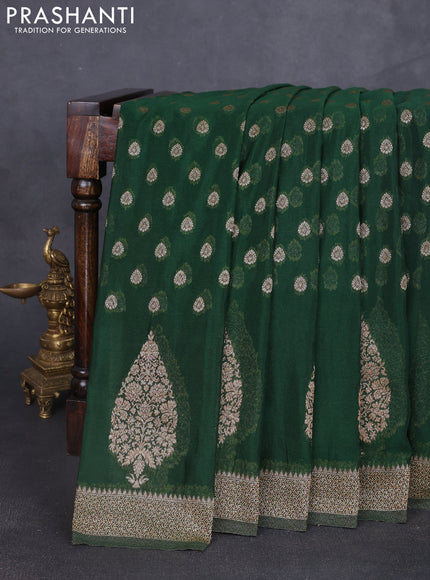Banarasi semi georgette saree bottle green with allover thread & zari woven buttas and zari woven border