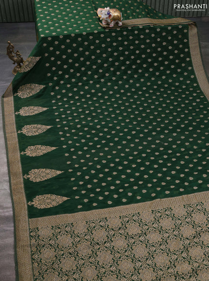 Banarasi semi georgette saree bottle green with allover thread & zari woven buttas and zari woven border